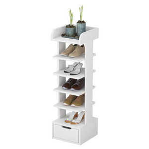 White Wooden Tiers Slim Narrow Tall Shoe Rack Storage Free Stand Shoe Shelves