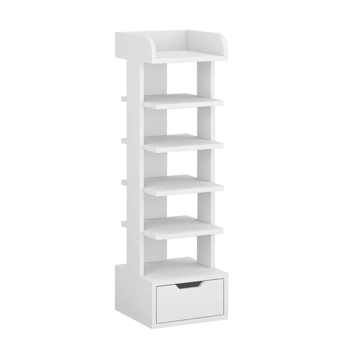 White Wooden Tiers Slim Narrow Tall Shoe Rack Storage Free Stand Shoe Shelves