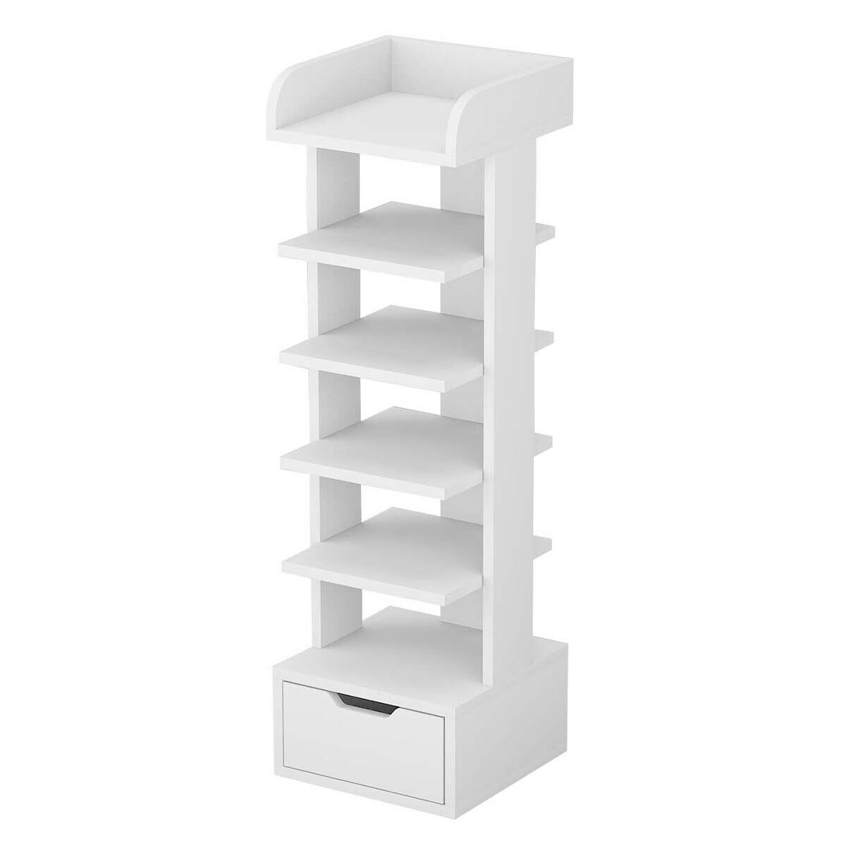 White Wooden Tiers Slim Narrow Tall Shoe Rack Storage Free Stand Shoe Shelves