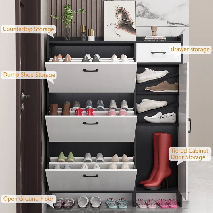 Hidden 24 Pair Stackable Shoe Storage Cabinet Two Door Shoe Cabinet Space Saving Shoe Rack Living Room Furniture