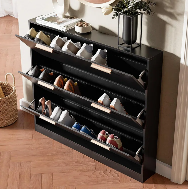 Elegant Narrow Shoe Cabinet 12 Pair Shoe Storage Cabinet Flip Down Design Shoe Rack Entryway Cabinet