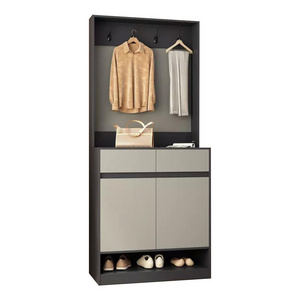 Elegant Design 16 Pair Shoe Storage Cabinet Contemporary Black Particle Shoe Rack with Clothes Hanger Hallway Cabinet