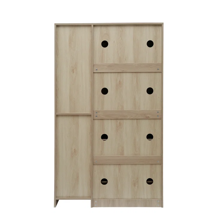 24 Pairs Manufactured Wood Shoe Storage Cabinet with Mirror Living Room Natural Rattan Door Shoe Rack