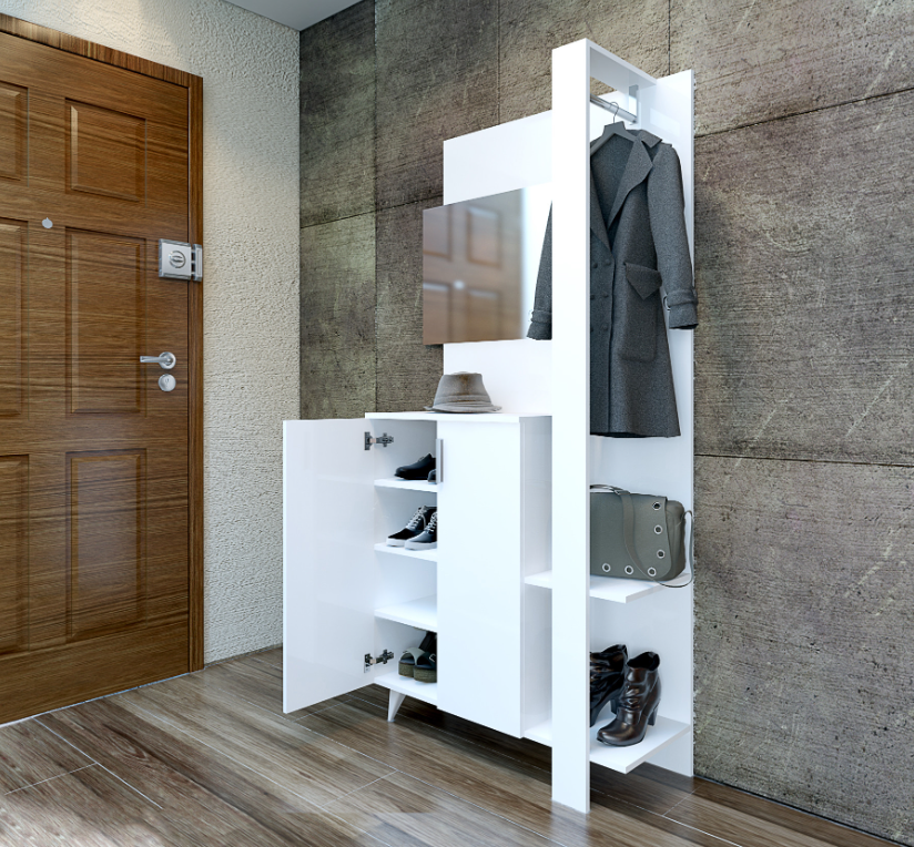 New Design White Shoe Storage Cabinet Hallway Living Room Furniture Shoe Cabinet with Two Doors Shoe Rack with Clothes Hanger