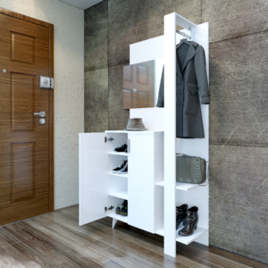 New Design White Shoe Storage Cabinet Hallway Living Room Furniture Shoe Cabinet with Two Doors Shoe Rack with Clothes Hanger