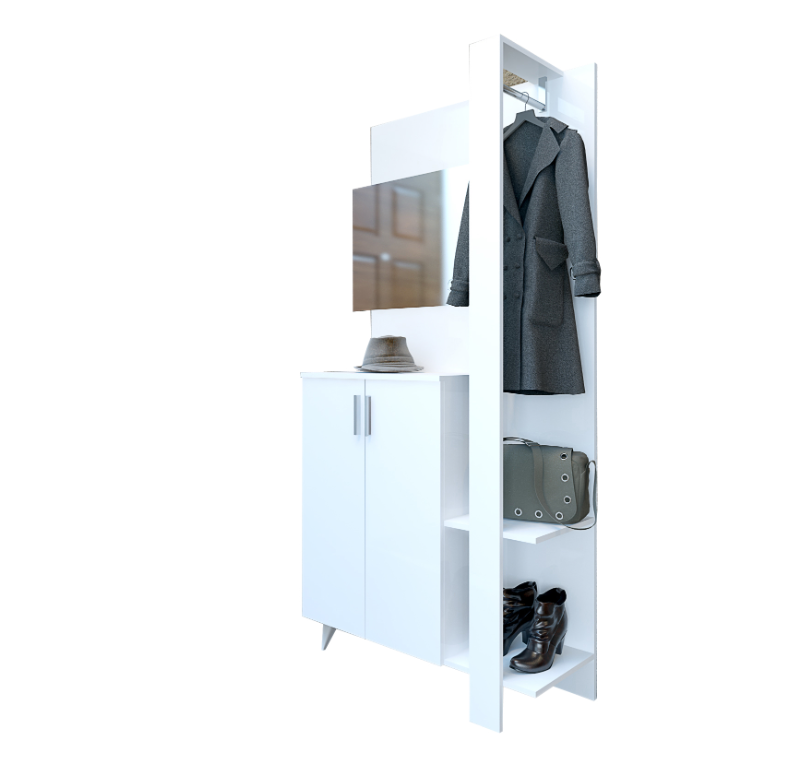 New Design White Shoe Storage Cabinet Hallway Living Room Furniture Shoe Cabinet with Two Doors Shoe Rack with Clothes Hanger