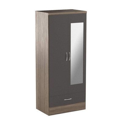 Grey Modern Wooden Cloth Cabinet Bedroom Furniture Armoire Wardrobe with Two Doors and One Drawer