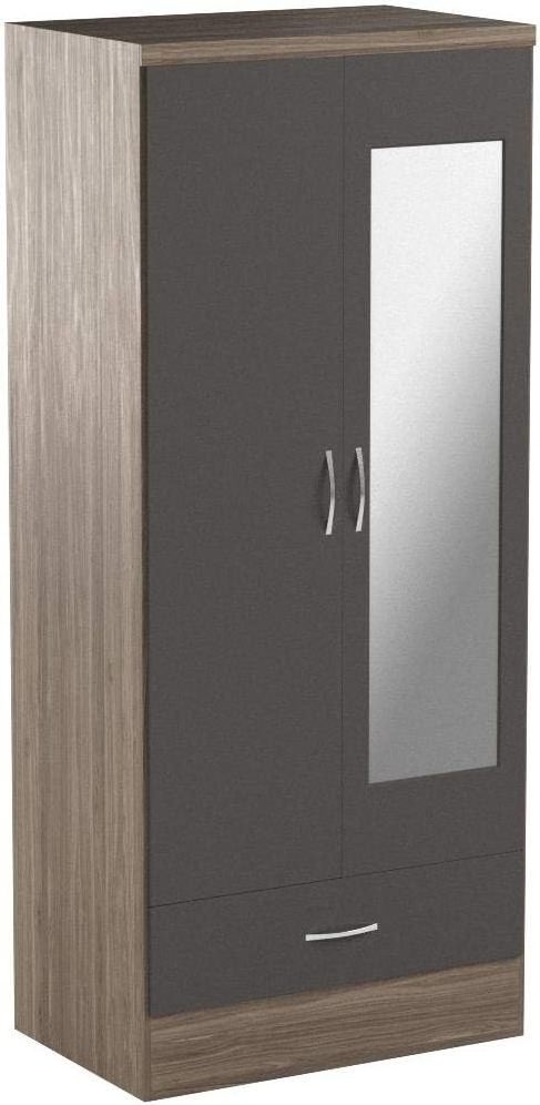 Grey Modern Wooden Cloth Cabinet Bedroom Furniture Armoire Wardrobe with Two Doors and One Drawer