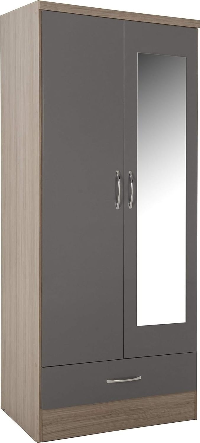 Grey Modern Wooden Cloth Cabinet Bedroom Furniture Armoire Wardrobe with Two Doors and One Drawer