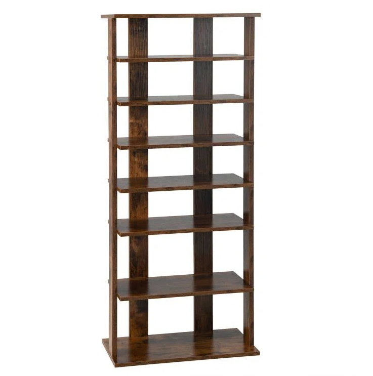 Tall and Narrow Design 16 Pair Shoe Cabinet Living Room Furniture Entryway 7 Tiers and Double Open Shelves Shoe Rack