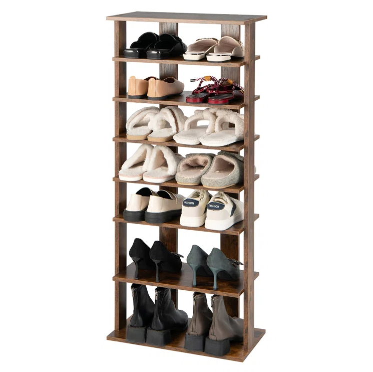 Tall and Narrow Design 16 Pair Shoe Cabinet Living Room Furniture Entryway 7 Tiers and Double Open Shelves Shoe Rack