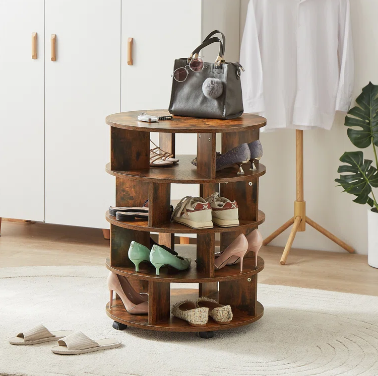 Multi-Functional Shoe Cabinet with 360-Degree Rotating Design Living Room Furniture Four Wheels Easy-Assembly Shoe Rack