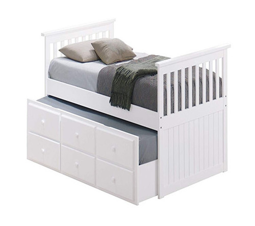 White Wooden Box Bed Design With Drawers Single Double Bed with Trundle Bed and Storage