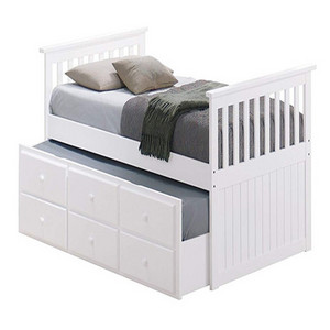 White Wooden Box Bed Design With Drawers Single Double Bed with Trundle Bed and Storage