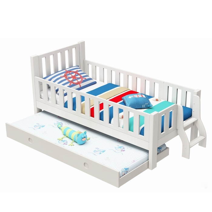 Children Kids Furniture Toddler Single Bed Frame With Fun Ladder Kids Bed Frame With Pullout Bed