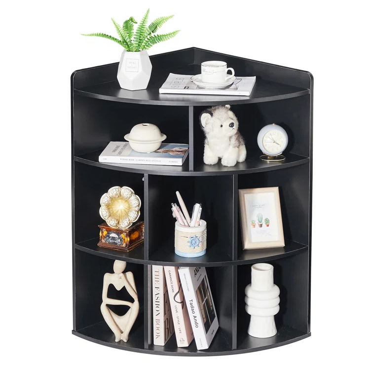 Functional Storage and Display Bookshelf Wooden Corner Bookshelf Bookcase For Home Office Triangle Design Show Shelf