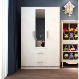 Simple Design Panel Wood Storage Wardrobe Closet with Mirror Wardrobe with Locks and Doors and Drawers Bedroom Furniture