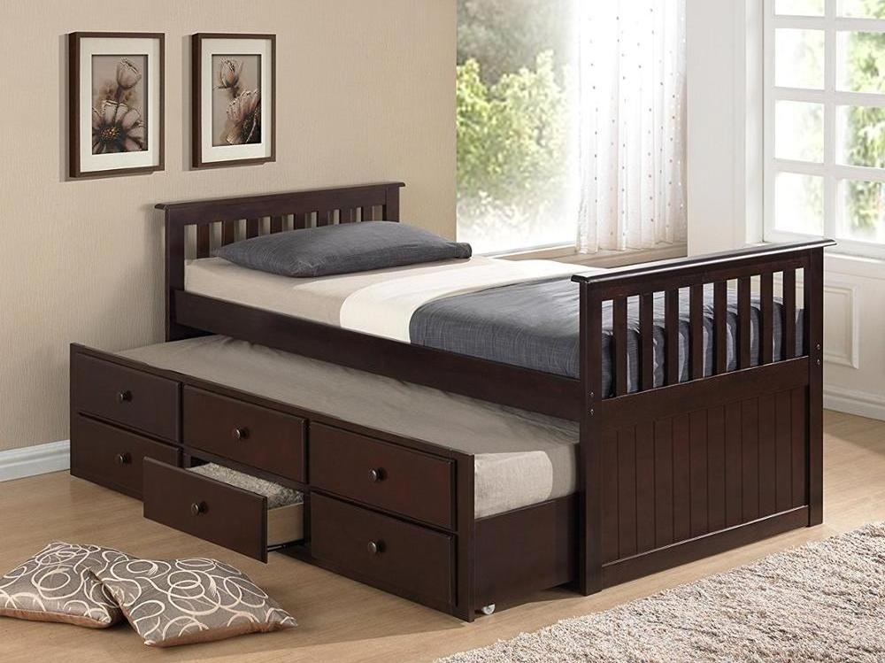 White Wooden Box Bed Design With Drawers Single Double Bed with Trundle Bed and Storage