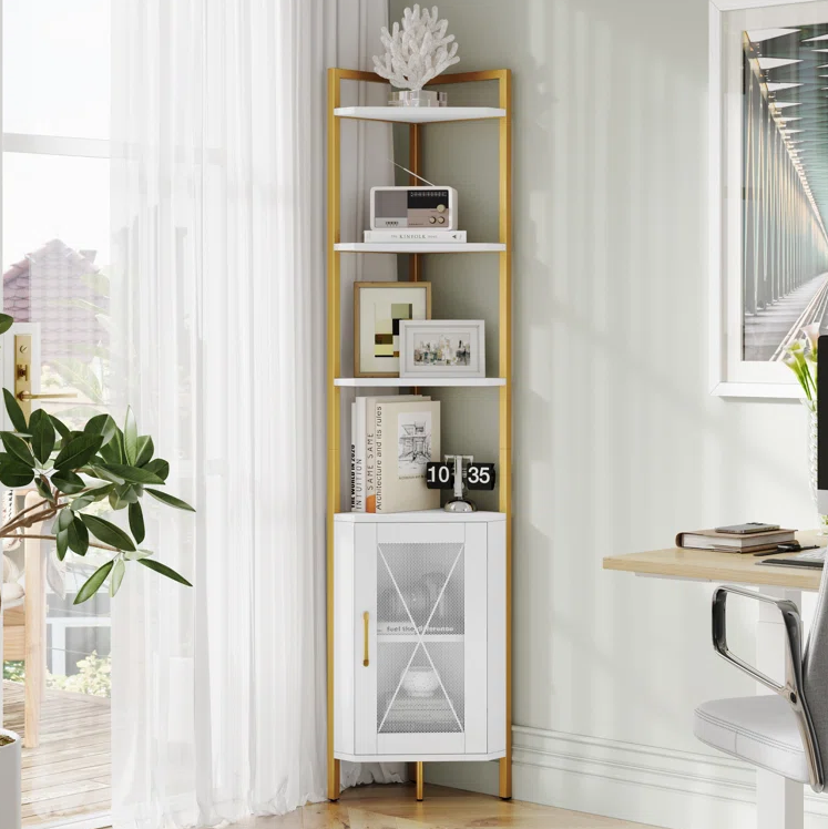 6-Tier Steel Corner Bookcase Wholesale Easy Assembly Multi-Functional Display Shelf Wooden Cube Bookshelf