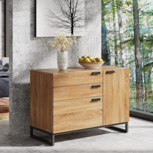 3 Drawer Dresser Wide Chest of Drawers with 1 Side Door Wood Storage Cabinet with Sturdy Metal Frame for Bedroom Living Room