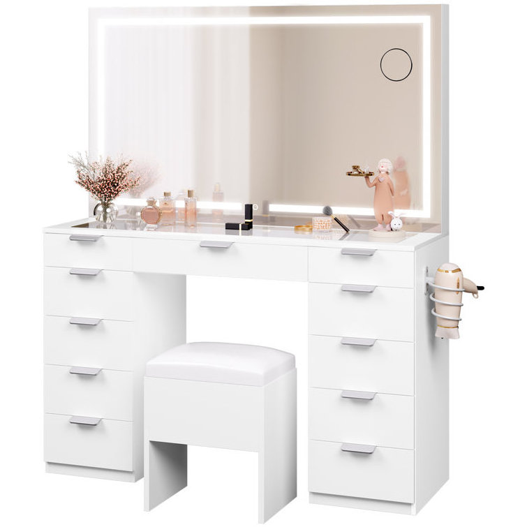 Customized Luxury Makeup Vanity Table Storage Drawer Dressing Table Mirrored Dresser With Light