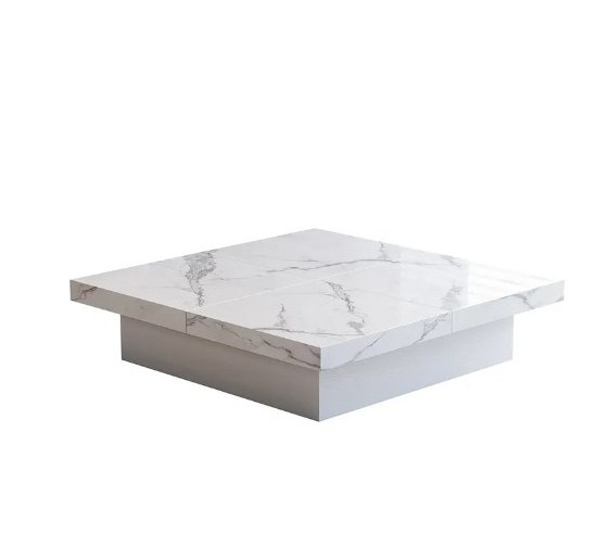 Wood Wholesale Price Modern Square Marble Veneer Coffee Table Sliding Top with Storage