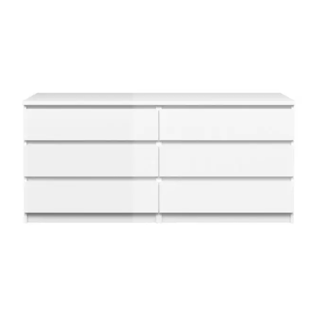 White High Gloss 6 Drawer Sideboard wooden white Cupboard Modern Chest of Drawers