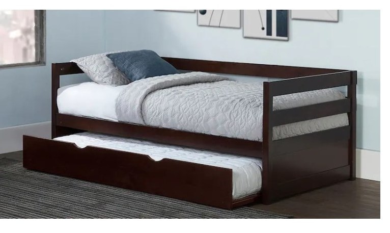 2023 New Design Wooden Daybed For Sale Dark Wooden Single Daybed With Trundle Single Pull Out Bed