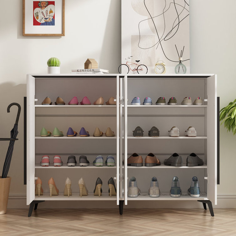 Wall Mounted Shoe Rack 4 Layer Shoe Storage Cabinet Wooden Home Shoe Cabinet Rack for Home Living Room