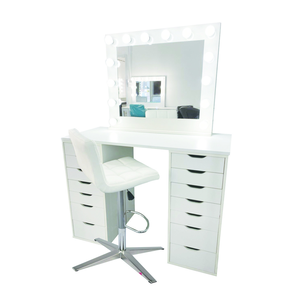 European USA Bedroom Furniture Set Dresser Make Up Vanity LED Makeup Dressing Table With Lighted Mirror