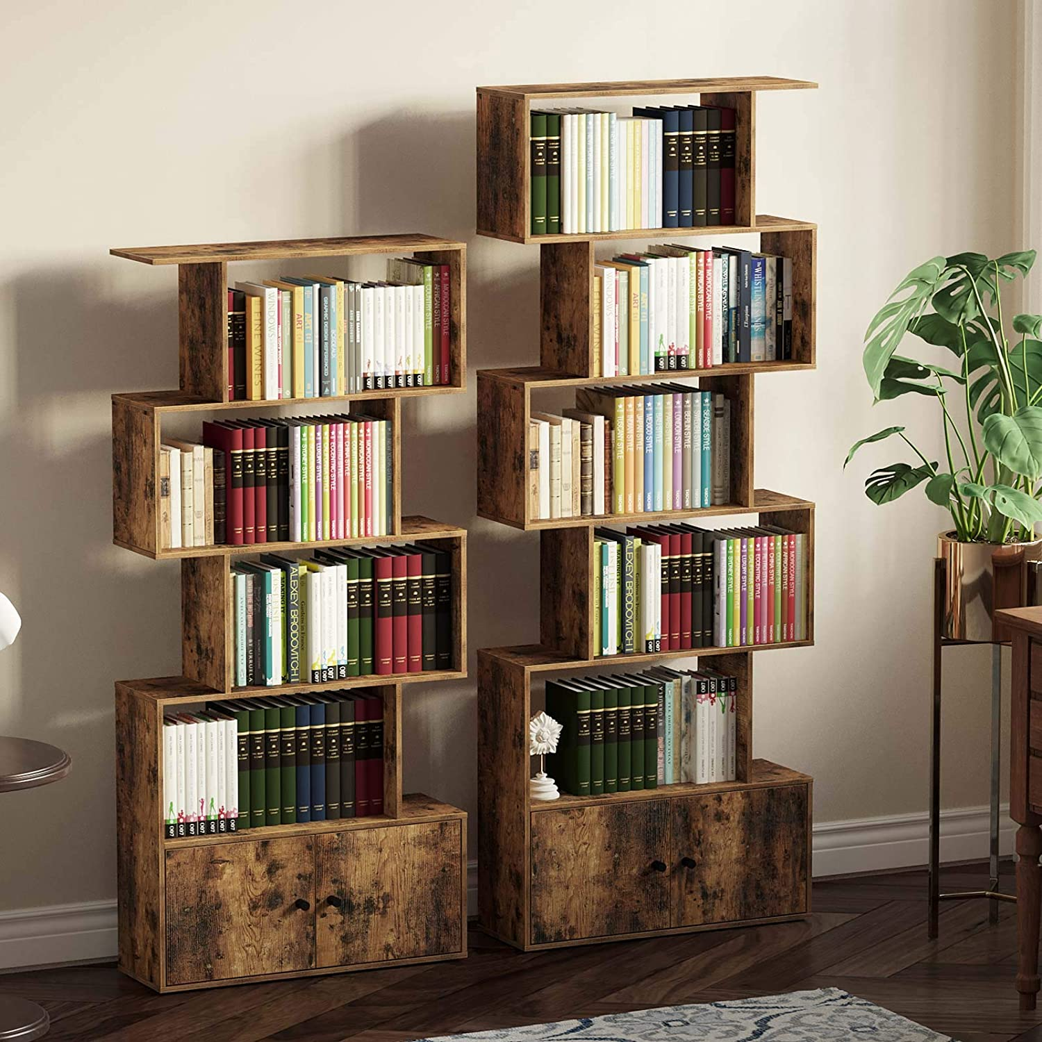 Bookcase with drawers,5-Tier Freestanding Bookshelf,Floor Standing Multifunctional Display Shelf oak book shelves for home