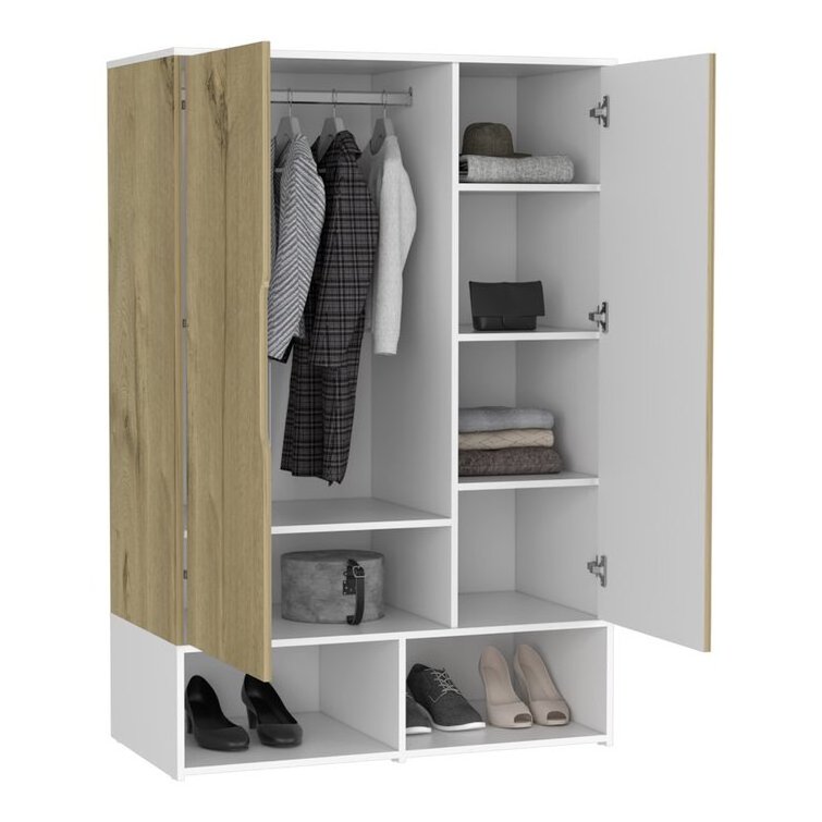 Two Door Wardrobe with Interior Hanging Rod Armoire Bedroom Closet Bedroom Furniture