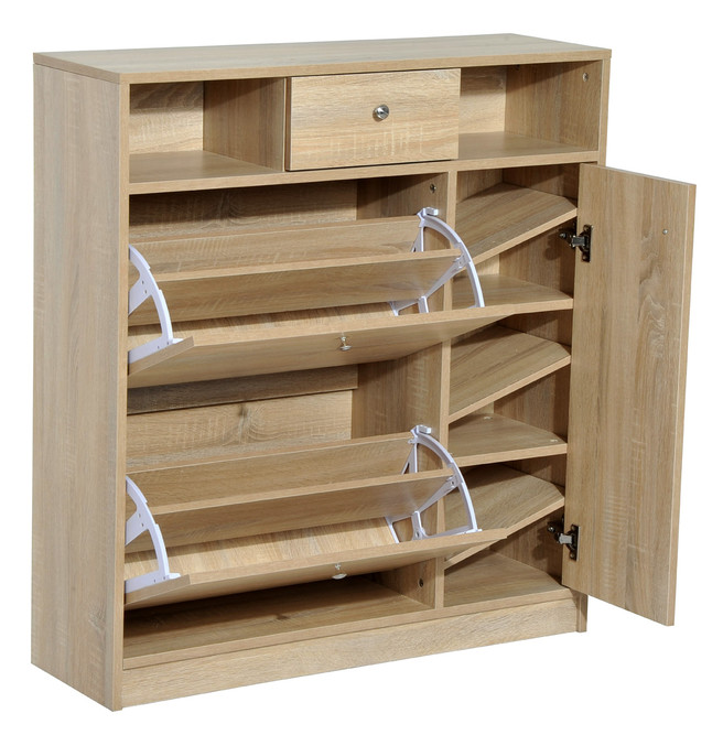 Wood Shoe Cabinet Pull Out Door and Drawer Organizer Closet Shoe Rack Storage Organizer