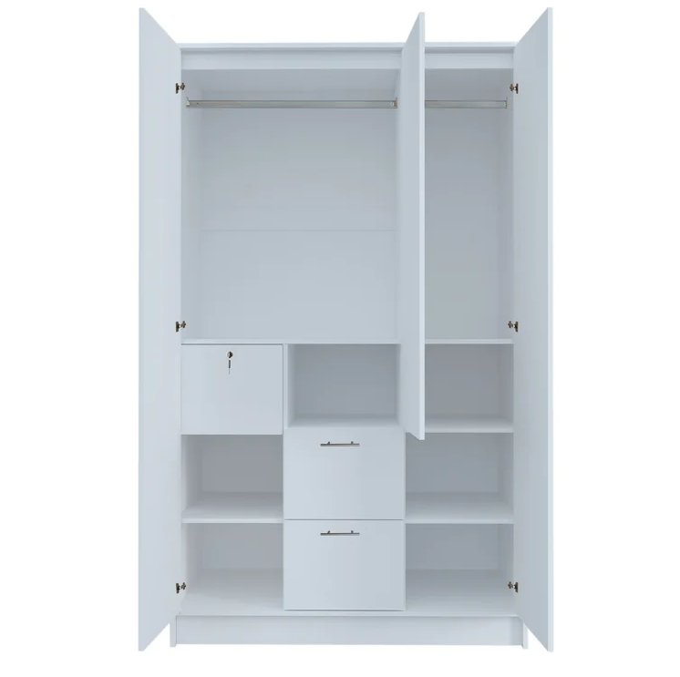 Simple Design Panel Wood Storage Wardrobe Closet with Mirror Wardrobe with Locks and Doors and Drawers Bedroom Furniture