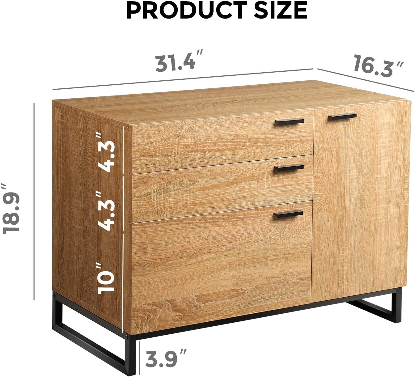 3 Drawer Dresser Wide Chest of Drawers with 1 Side Door Wood Storage Cabinet with Sturdy Metal Frame for Bedroom Living Room