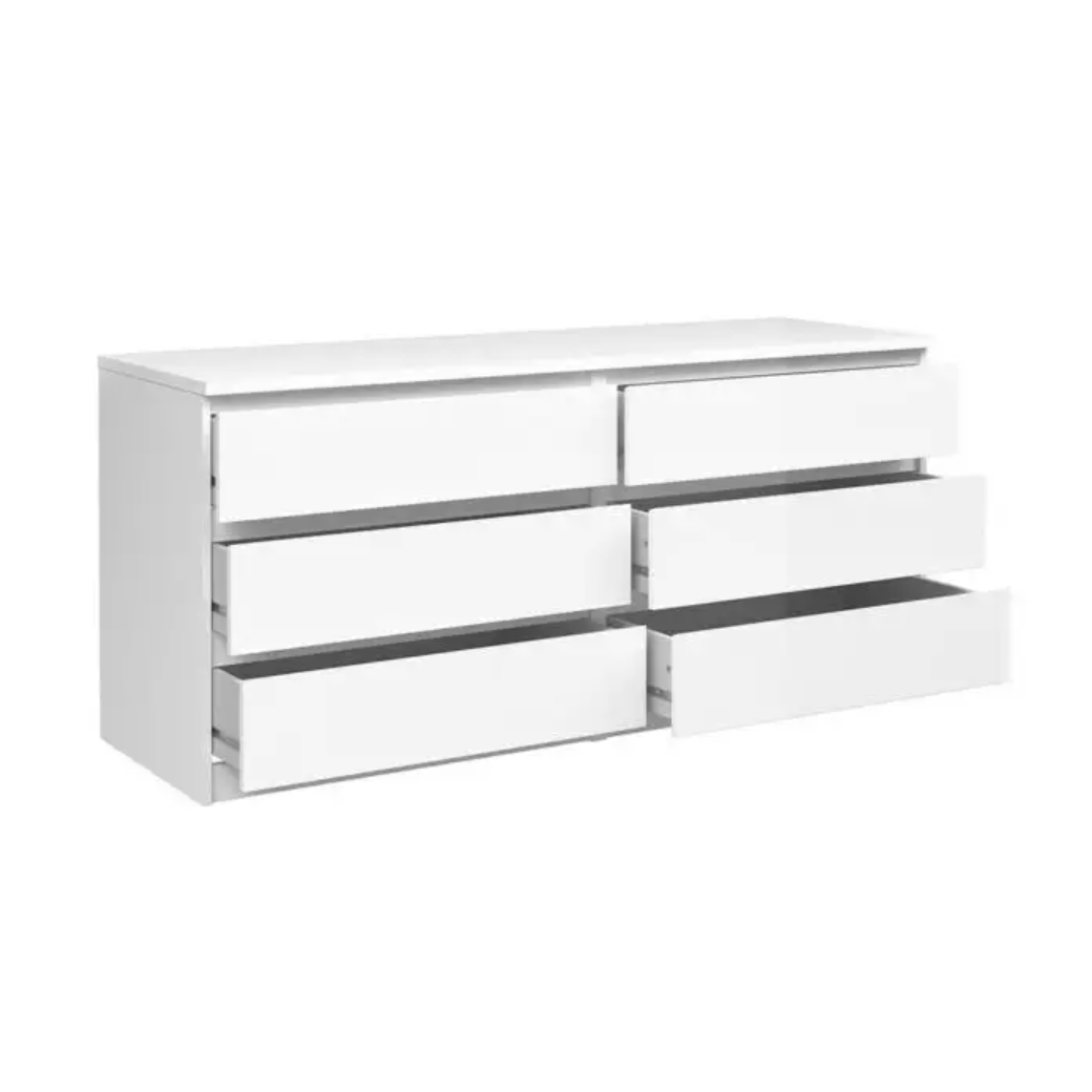 White High Gloss 6 Drawer Sideboard wooden white Cupboard Modern Chest of Drawers