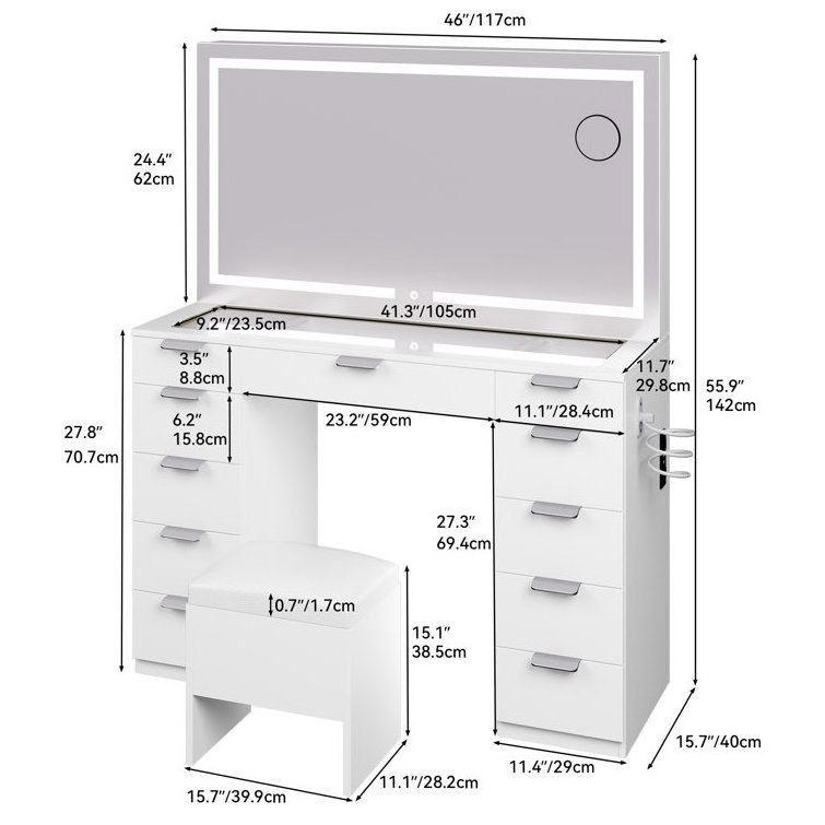 Customized Luxury Makeup Vanity Table Storage Drawer Dressing Table Mirrored Dresser With Light