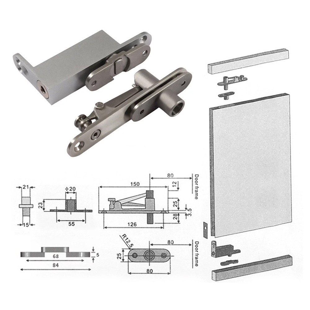 Stainless Steel 105 Degree Pivot Door Hinges, Self Closing Hidden Shaft Swing Door Pivot Hinges Hardware