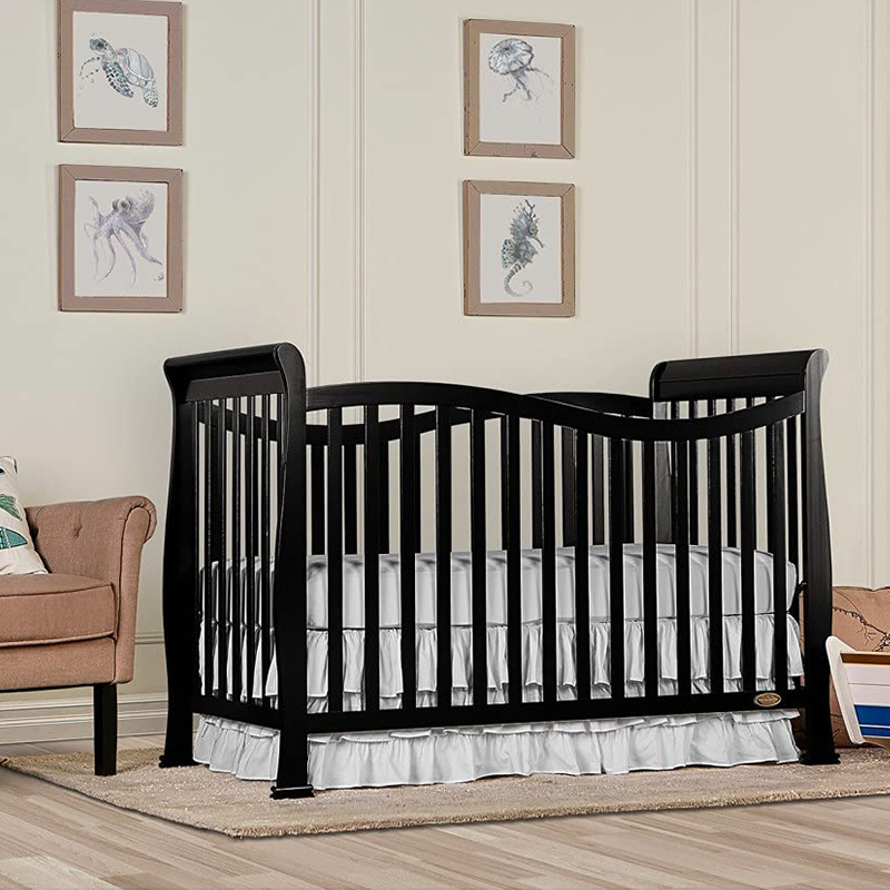 Solid wood crib Best selling solid pine wooden baby bed design swing cot attached adult bed