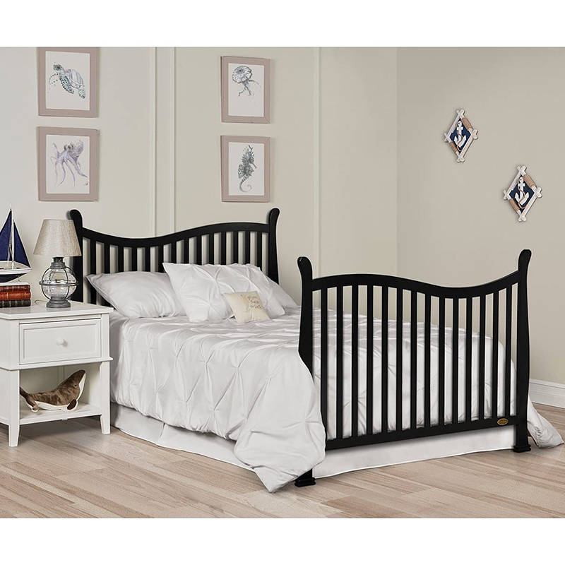 Solid wood crib Best selling solid pine wooden baby bed design swing cot attached adult bed