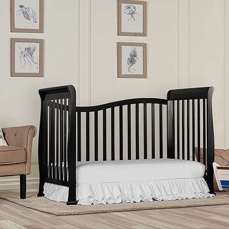 Solid wood crib Best selling solid pine wooden baby bed design swing cot attached adult bed