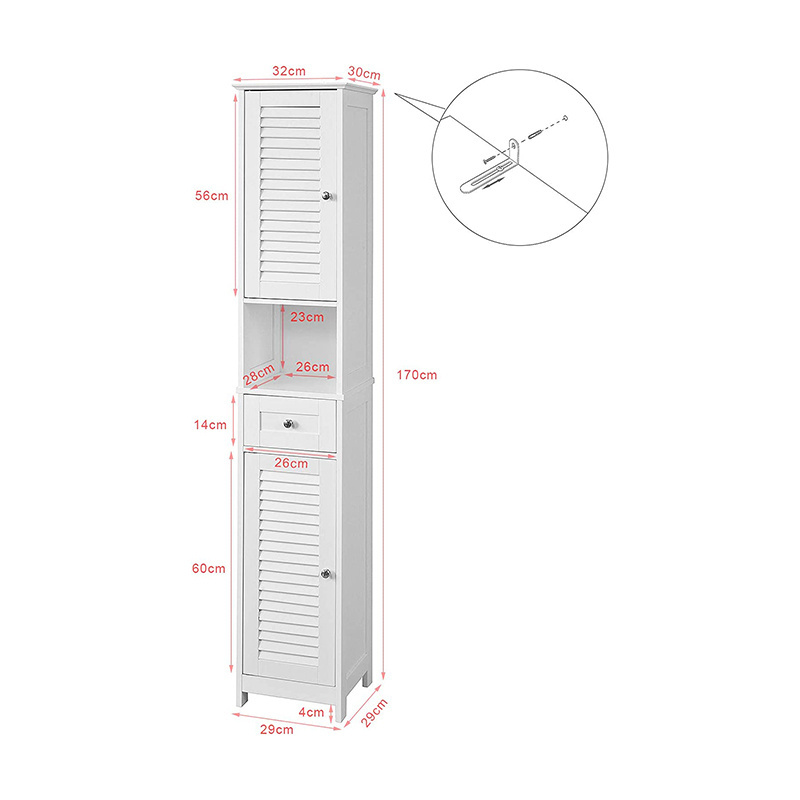 Narrow Thin Corner Cabinet Tall Bathroom Storage Floor Linen Tower Cabinet with Shuttered and Drawer