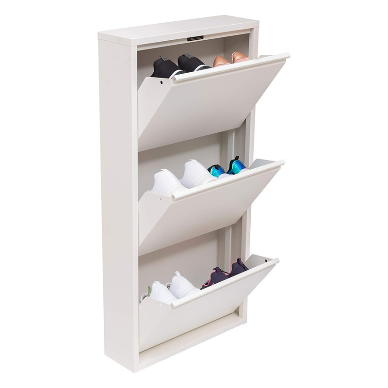 European style MDF white cube tall shoe cabinet with seat sliding door hardware outdoor