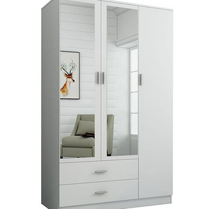 Luxsuite Wardrobe Closet Mirrored Wooden Storage Cupboard Cabinet 3 Door 2 Drawer White