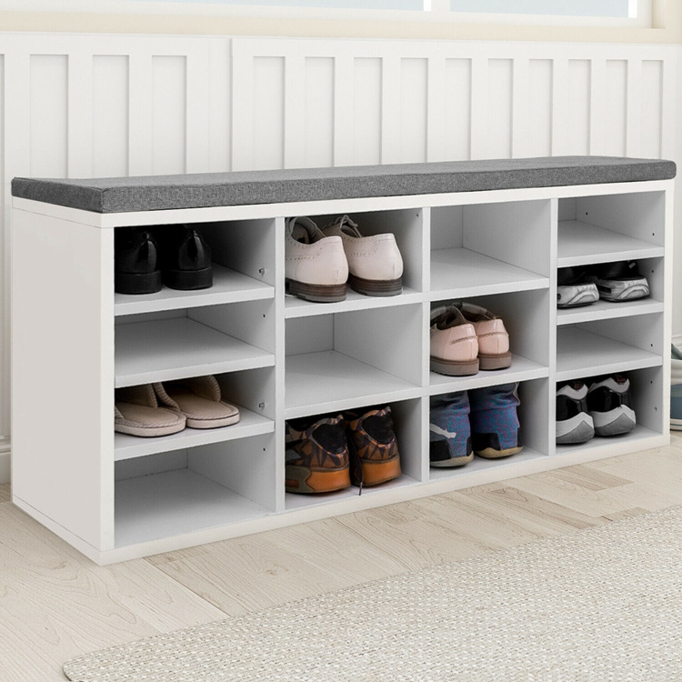 Modern wooden shoe cabinet storage bench with set furniture seated shoe rack cabinet