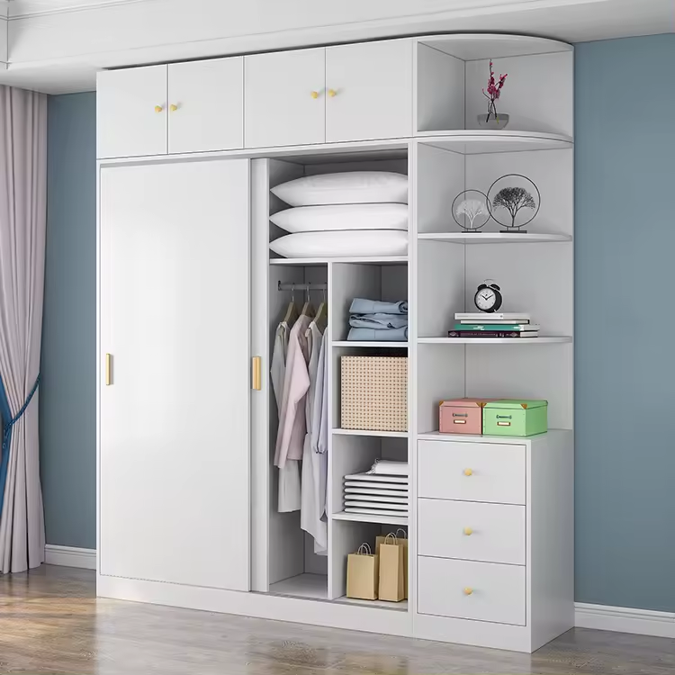 Modern Sliding Door Walkin Closet Shelf Wooden Wardrobes For Bedroom