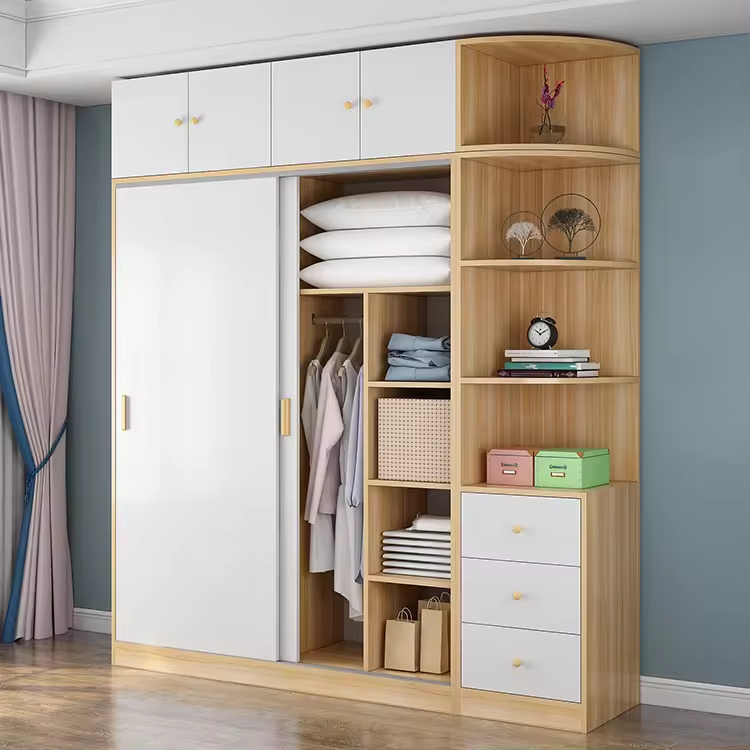 Modern Sliding Door Walkin Closet Shelf Wooden Wardrobes For Bedroom