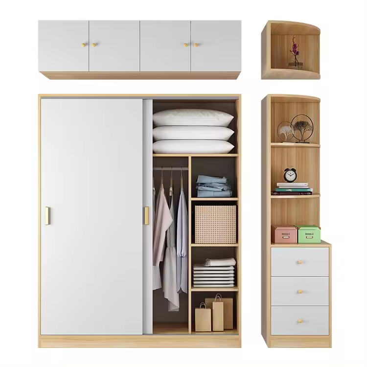 Modern Sliding Door Walkin Closet Shelf Wooden Wardrobes For Bedroom