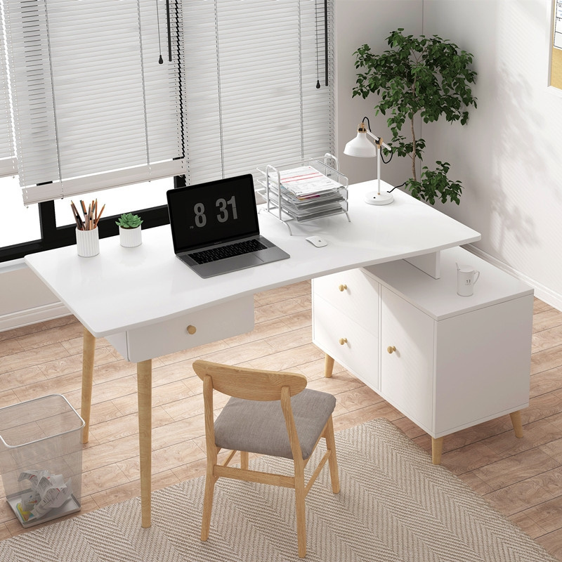 L Shaped Gloss Office Gold Back Storage Computer Task Office Desk Table With Chairs And Monitor Stand