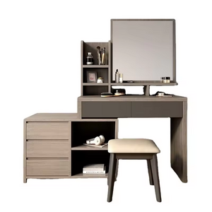 High Quality Bedroom Furniture Wooden Makeup Vanity With Drawers Mirror And Stool Dimmable Vanity Makeup Vanity For Bedroom